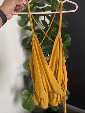 Mustard Yellow Wrap Peplum Camisole Top - Women